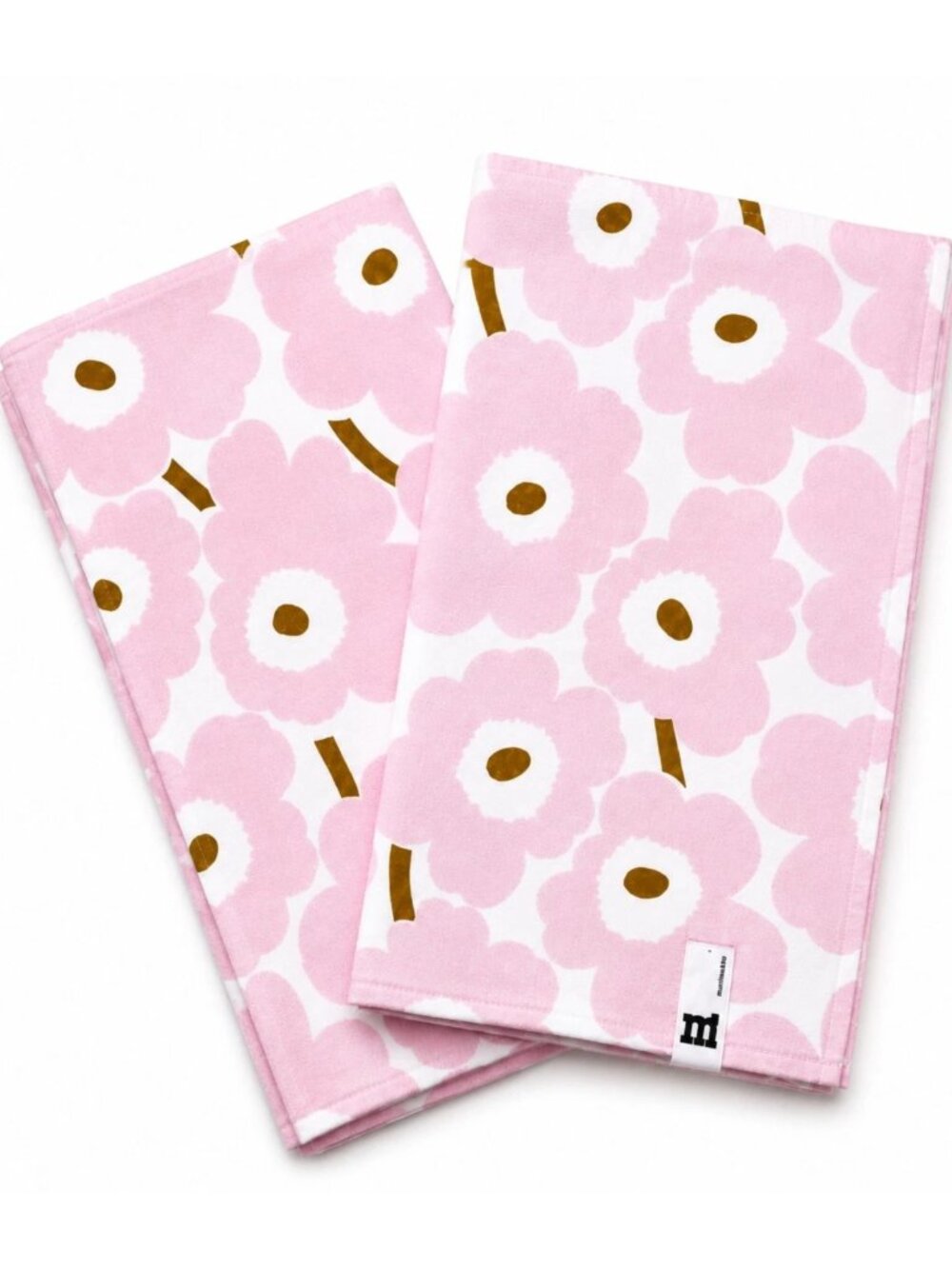 Marimekko Unikko Pink White Floral Bath Towels 100% Cotton SET 2 Finland